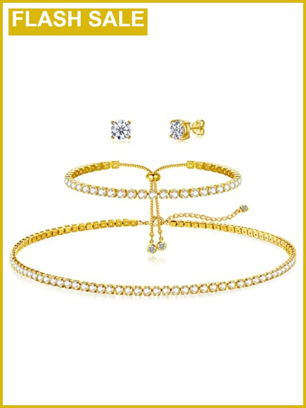 Gold Plated Tennis Necklace Bracelet Set CZ Hypoallergenic Wedding Party